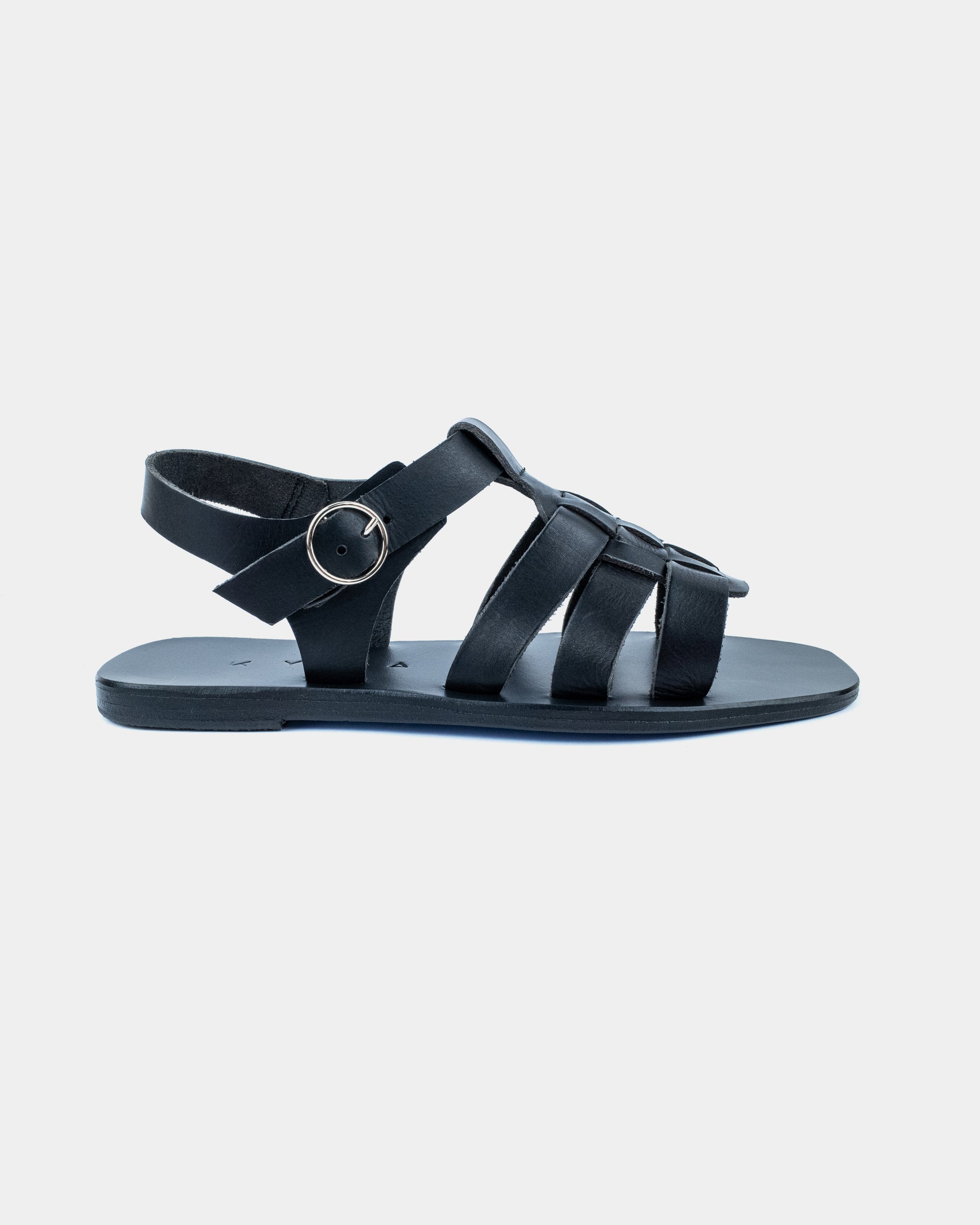 LEATHER SANDALS-FLAT SANDALS-KYMA SANDALS-STRAPPY SANDALS-BLACK