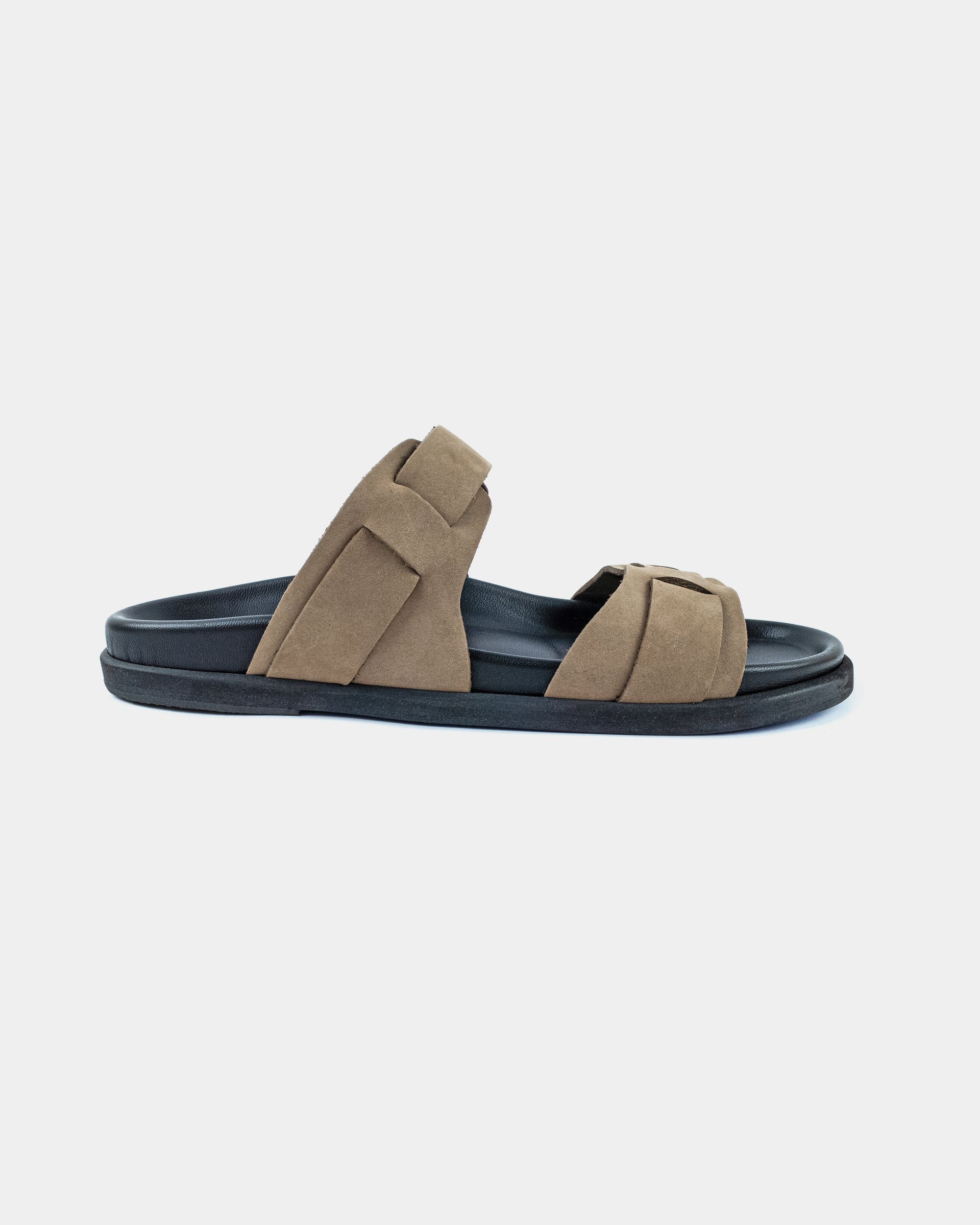 Corfu Sandals Simple Leather Sandals CORFU FOOTBED BLACK/OLIVE SUEDE
